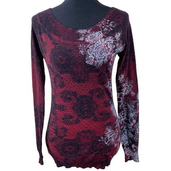 Desigual Sweaters - Desigual Boho Cotton Floral Sweater Size S/M Red Black Art To Wear